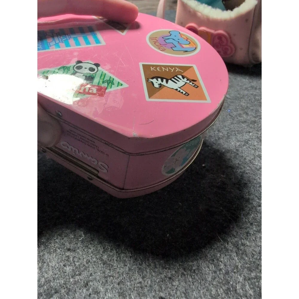 Hello Kitty Tin Box Sanrio 2005 Travel Stamps 6”x5”x2”